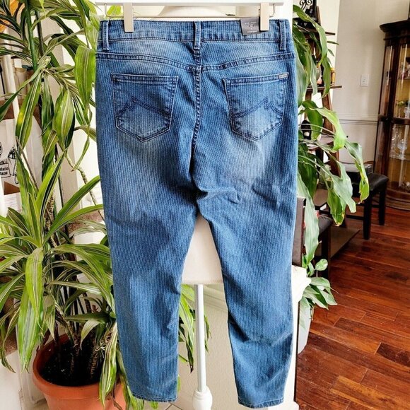 MAX JEANS Sz 4 Mid Rise Skinny Striped Tapered Leg 5 Pocket Style Med Wash New - Picture 6 of 9